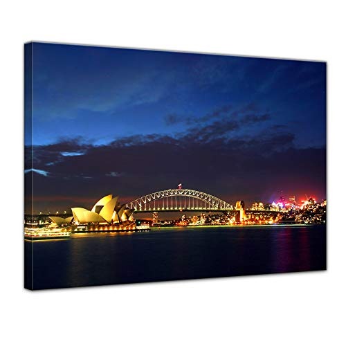 Wandbild - Sydney Opera House und die Harbour Bridge - Bild auf Leinwand - 60 x 50 cm - Leinwandbilder - Bilder als Leinwanddruck - Städte & Kulturen - Australien - Sydney bei Nacht