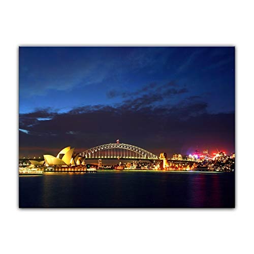 Wandbild - Sydney Opera House und die Harbour Bridge - Bild auf Leinwand - 60 x 50 cm - Leinwandbilder - Bilder als Leinwanddruck - Städte & Kulturen - Australien - Sydney bei Nacht
