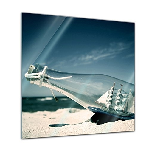 Glasbild - Buddelschiff - Schiff in der Flasche - 30x30 cm - Deko Glas - Wandbild aus Glas - Bild auf Glas - Moderne Glasbilder - Glasfoto - Echtglas - kein Acryl - Handmade