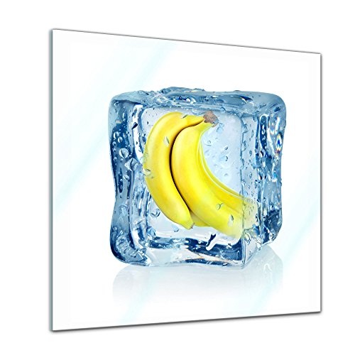 Glasbild - Eiswürfel Banane - 20x20 cm - Deko Glas -...