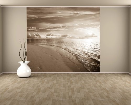 Bilderdepot24 Vlies Fototapete - Strand Sonnenuntergang II - sephia - Sepia - 270x240 cm - mit Kleister - Poster - Foto auf Tapete - Wandbild - Wandtapete - Vliestapete