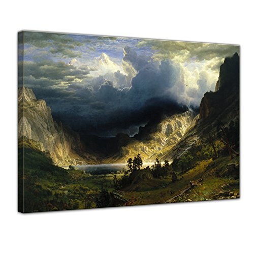 Leinwandbild Albert Bierstadt A Storm in The Rocky Mountains - 80x60cm quer - Wandbild Alte Meister Kunstdruck Bild auf Leinwand Berühmte Gemälde