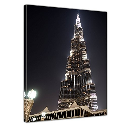 Wandbild - Burj Khalifa bei Nacht - Bild auf Leinwand -...