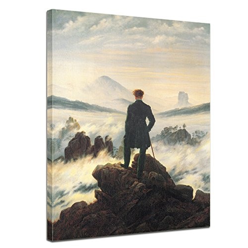 Wandbild Caspar David Friedrich Der Wanderer über dem Nebelmeer - 50x70cm hochkant - Alte Meister Berühmte Gemälde Leinwandbild Kunstdruck Bild auf Leinwand