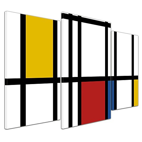 Bilderdepot24 Wandbild - Mondrian Retro - Bild auf Leinwand - 100x60 cm 3 teilig - Leinwandbilder - Wandbild Wandbild Kunst & Life Style - Moderne - Abstrakt - Piet Mondrian - Komposition