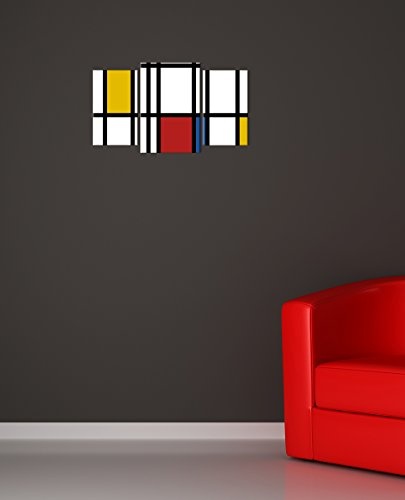 Bilderdepot24 Wandbild - Mondrian Retro - Bild auf Leinwand - 100x60 cm 3 teilig - Leinwandbilder - Wandbild Wandbild Kunst & Life Style - Moderne - Abstrakt - Piet Mondrian - Komposition