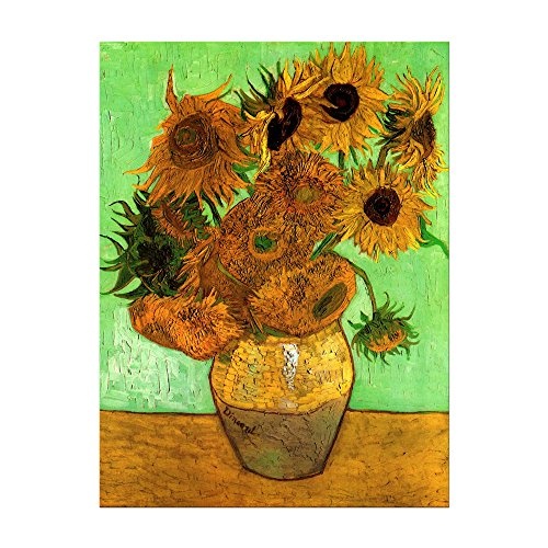 Wandbild Vincent Van Gogh Zwölf Sonnenblumen - 60x80cm hochkant - Alte Meister Berühmte Gemälde Leinwandbild Kunstdruck Bild auf Leinwand