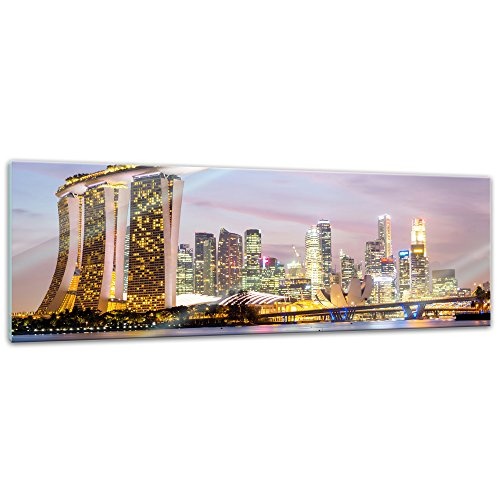 Glasbild - Singapur - Skyline II - 120x40 cm - Deko Glas...