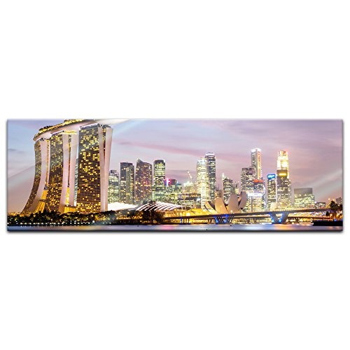 Glasbild - Singapur - Skyline II - 120x40 cm - Deko Glas - Wandbild aus Glas - Bild auf Glas - Moderne Glasbilder - Glasfoto - Echtglas - kein Acryl - Handmade