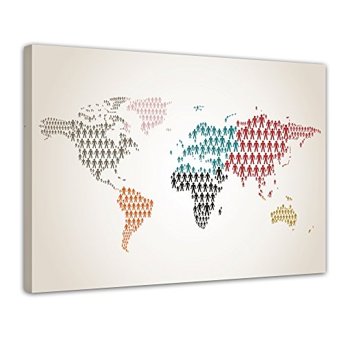 Wandbild - Weltkarte Piktogramm Mensch II - Bild auf Leinwand - 50x40 cm - Leinwandbilder - Urban & Graphic - Erde - grafische Darstellung - Symbol - farbig