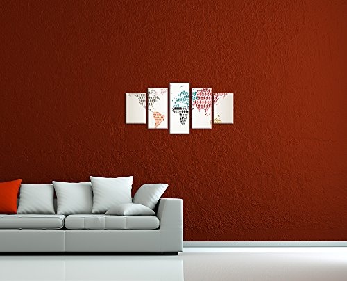 Wandbild - Weltkarte Piktogramm Mensch II - Bild auf Leinwand - 100x50 cm 5 teilig - Leinwandbilder - Urban & Graphic - Erde - grafische Darstellung - Symbol - farbig