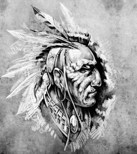 Bilderdepot24 Vlies Fototapete - Indianer II - Tattoo Art - schwarz Weiss - 205x230 cm - mit Kleister - Poster - Foto auf Tapete - Wandbild - Wandtapete - Vliestapete