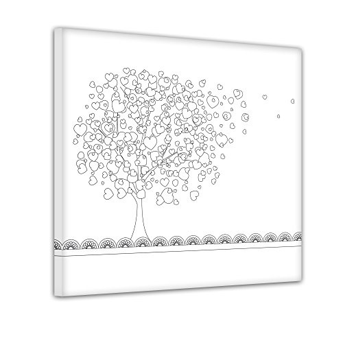 Bilderdepot24 Baum aus Herzen II - Ausmalbild auf Leinwand, aufgespannt auf Rahmen - Quadrat-Format - 40x40 cm