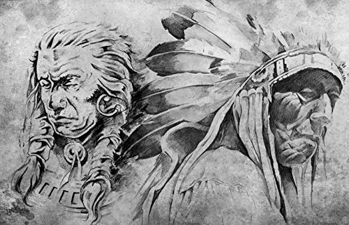 Bilderdepot24 Vlies Fototapete - Indianer VII, Tattoo Art - schwarz Weiss - 155x100 cm - mit Kleister - Poster - Foto auf Tapete - Wandbild - Wandtapete - Vliestapete