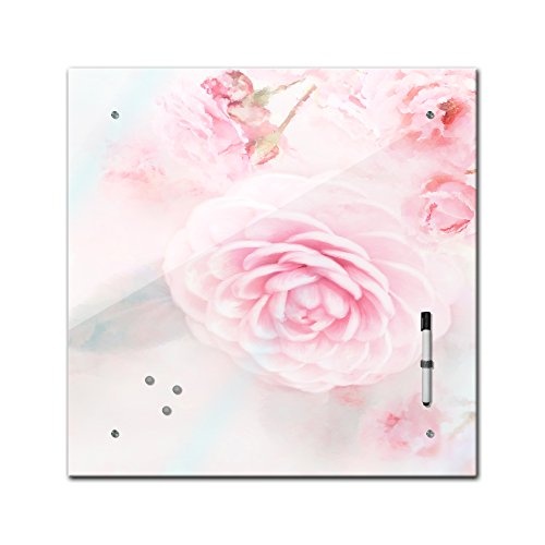 Bilderdepot24 Memoboard 40 x 40 cm, Aquarelle - Rosa Rosen - Memotafel Pinnwand - Natur - Blumenbild - Wasserfarbe - Blüte - rosa - Küche - Glasbild - Handmade