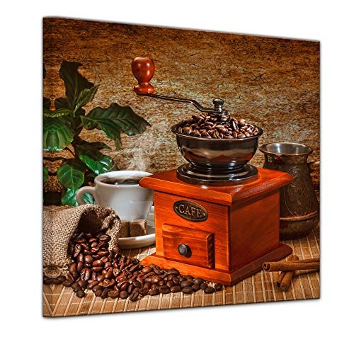 Keilrahmenbild Kaffeemühle - 80 x 80 cm Bilder als Leinwanddruck Fotoleinwand Essen & Trinken - Genuss - Auszeit - Bohne - Geschmack