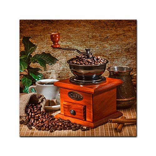 Keilrahmenbild Kaffeemühle - 80 x 80 cm Bilder als Leinwanddruck Fotoleinwand Essen & Trinken - Genuss - Auszeit - Bohne - Geschmack