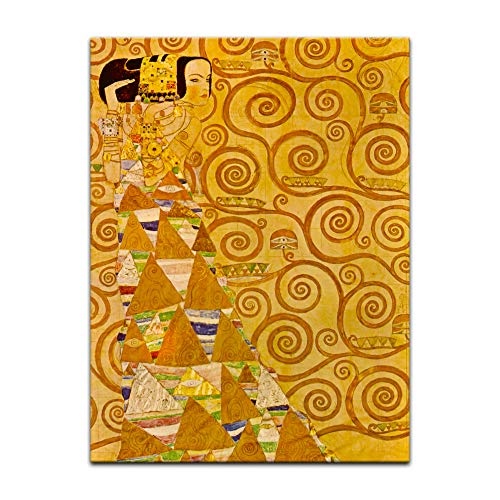 Wandbild Gustav Klimt Die Erwartung - 50x70cm hochkant - Alte Meister Berühmte Gemälde Leinwandbild Kunstdruck Bild auf Leinwand