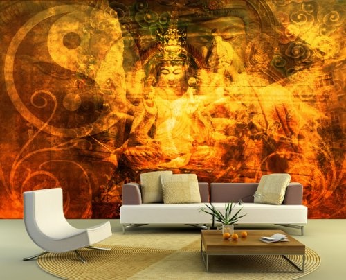 Bilderdepot24 Fototapete selbstklebend Buddha Urban - 310x200 cm - Wandposter Tapete Motivtapete - Buddhismus Religion Indien Kultur Sanskrit