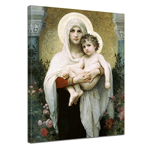 Leinwandbild William-Adolphe Bouguereau Madonna vor Rosen - 40x50cm hochkant - Wandbild Alte Meister Kunstdruck Bild auf Leinwand Berühmte Gemälde