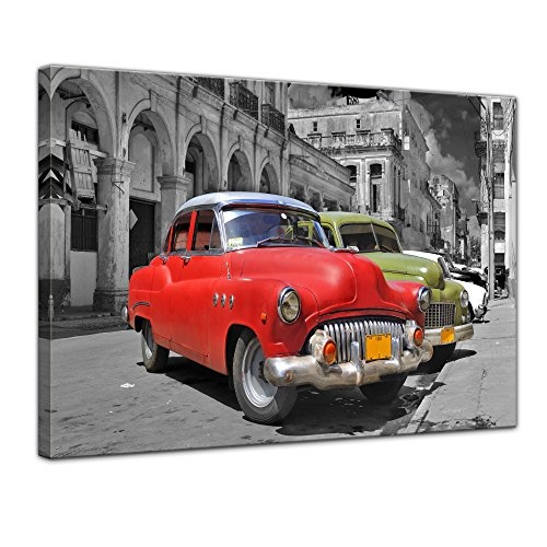 Wandbild - Oldtimer Kuba - Bild auf Leinwand 40 x 30 cm - Leinwandbilder - Bilder als Leinwanddruck - Motorisiert - Karibik - Straßenkreuzer auf Cuba