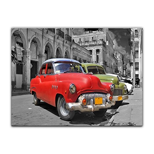 Wandbild - Oldtimer Kuba - Bild auf Leinwand 40 x 30 cm - Leinwandbilder - Bilder als Leinwanddruck - Motorisiert - Karibik - Straßenkreuzer auf Cuba