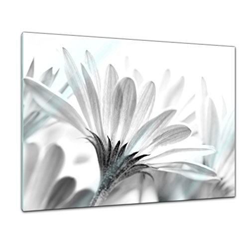 Glasbild - Blume - schwarz weiß - 80x60 cm - Deko Glas - Wandbild aus Glas - Bild auf Glas - Moderne Glasbilder - Glasfoto - Echtglas - kein Acryl - Handmade