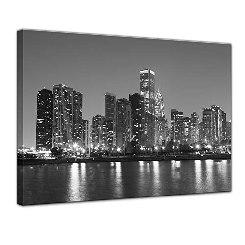 Wandbild - Chicago - Bild auf Leinwand - 40 x 30 cm - Leinwandbilder - Bilder als Leinwanddruck - Städte & Kulturen - Amerika - USA - Stadtansicht in schwarz weiß