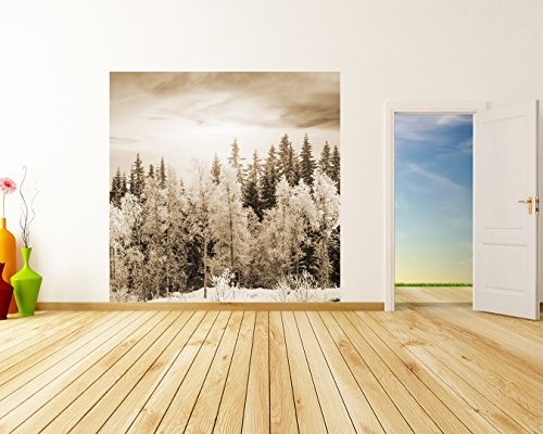 Fototapete selbstklebend Winterwald - sephia 200x200 cm - Wandtapete - Poster - Dekoration - Wandbild - Wandposter - Bild - Wandbilder - Wanddeko