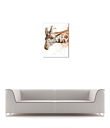 Wandbild - Aquarell - Giraffe III - Bild auf Leinwand 60 x 80 cm einteilig - Leinwandbilder - Bilder als Leinwanddruck - Tierwelten - Malerei - Afrika - Kopf Einer Giraffe