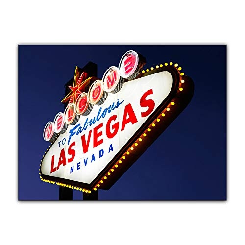 Wandbild - Las Vegas - Bild auf Leinwand - 40 x 30 cm - Leinwandbilder - Bilder als Leinwanddruck - Städte & Kulturen - Amerika - beleuchtetes Welcome Schild