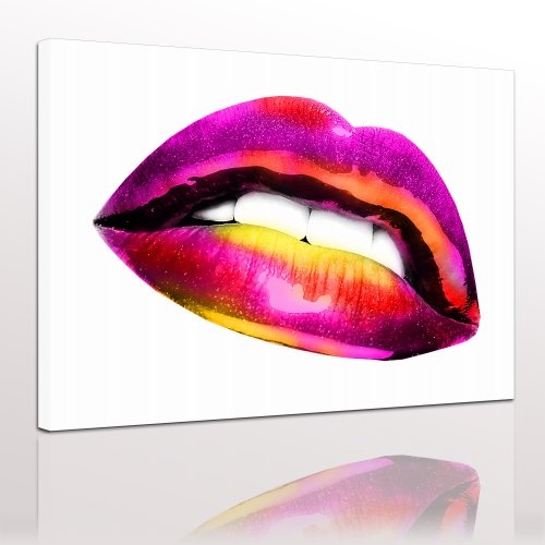 Wandbild - Lippen Vintage - Bild auf Leinwand - 80x60 cm - Leinwandbilder - Urban & Graphic - Mund - Pinke Lippen - Verführung - sexy