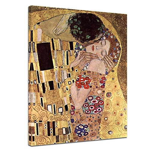 Wandbild Gustav Klimt Der Kuss - 40x50cm hochkant - Alte Meister Berühmte Gemälde Leinwandbild Kunstdruck Bild auf Leinwand