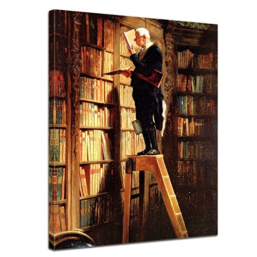 Wandbild Carl Spitzweg Der Bücherwurm - 50x60cm hochkant - Alte Meister Berühmte Gemälde Leinwandbild Kunstdruck Bild auf Leinwand