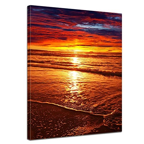 Wandbild - Sonnenuntergang - Bild auf Leinwand - 40 x 50 cm - Leinwandbilder - Bilder als Leinwanddruck - Urlaub, Sonne & Meer - Landschaft - prächtiger Sonnenuntergang über dem Meer