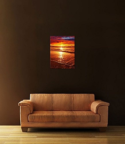 Wandbild - Sonnenuntergang - Bild auf Leinwand - 40 x 50 cm - Leinwandbilder - Bilder als Leinwanddruck - Urlaub, Sonne & Meer - Landschaft - prächtiger Sonnenuntergang über dem Meer