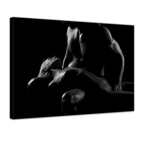 Wandbild - Paar Erotik - schwarz weiß - Bild auf Leinwand - 80 x 60 cm - Leinwandbilder - Bilder als Leinwanddruck - Akt & Erotik - Mann und Frau in schwarz weiß