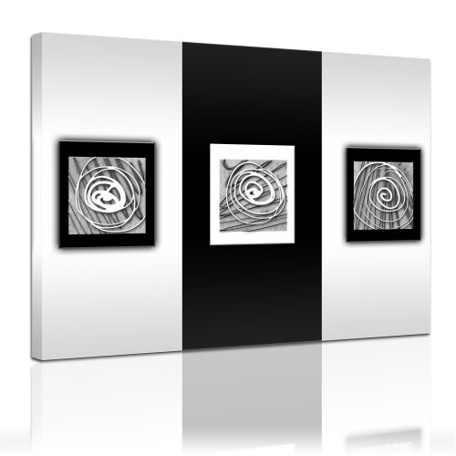 Wandbild - Moderne Kunst in Schwarz Weiss - Bild auf Leinwand - 80x60 cm - Leinwandbilder - Urban & Graphic - geradlinig - Felder - abstrakt