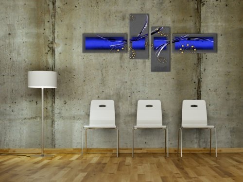 Wandbild - Abstrakte Kunst XVb - blau - Bild auf Leinwand - 140x65cm - 4teilig - Leinwandbilder - Urban & Graphic - geschwungene Linien - Kreise - abstrakt