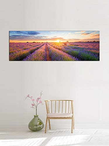 Keilrahmenbild Lavendelfeld in Südfrankreich - Bild auf Leinwand - 160x50 cm Leinwandbilder Landschaften blühende Felder Provence Lila