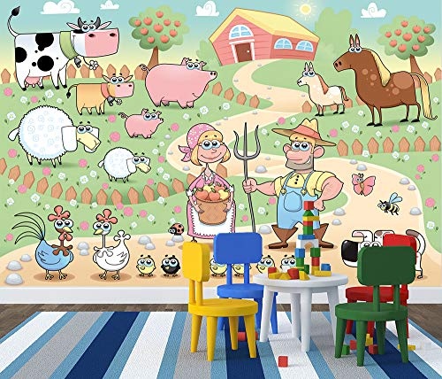 Bilderdepot24 Fototapete selbstklebend Kinderbild - Bauernhof - Pastell - 300x200 cm - Poster - Dekoration - Wandbild - Wandposter - Wand - Wanddeko