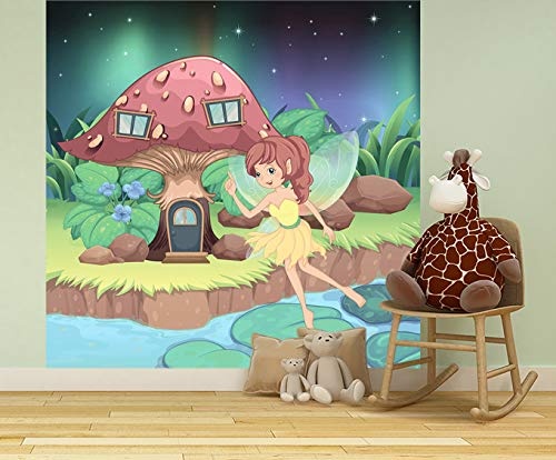 Bilderdepot24 Vlies Fototapete - Kinderbild - Feenhaus Cartoon - Pastell - 100x100 cm - Poster - Foto auf Tapete - Wandbild - Wandposter - Wand