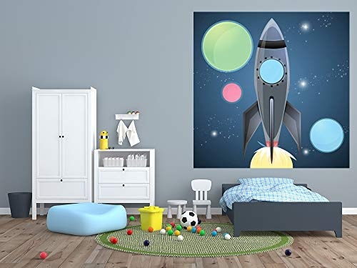 Bilderdepot24 Fototapete selbstklebend Kinderbild - Rakete - Pastell - 300x300 cm - Poster - Dekoration - Wandbild - Wandposter - Wand - Wanddeko