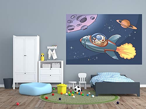 Bilderdepot24 Fototapete selbstklebend Kinderbild - Rakete im Weltraum - Pastell - 300x200 cm - Poster - Dekoration - Wandbild - Wandposter - Wand - Wanddeko