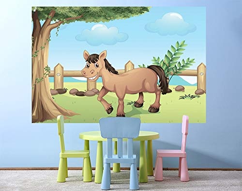 Bilderdepot24 Fototapete selbstklebend Kinderbild - Pferd II - Lachendes Pferd - Pastell - 75x50 cm - Poster - Dekoration - Wandbild - Wandposter - Wand - Wanddeko