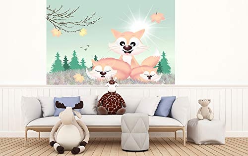 Bilderdepot24 Vlies Fototapete - Kinderbild - Fuchsfamilie Cartoon - Pastell - 150x100 cm - Poster - Foto auf Tapete - Wandbild - Wandposter - Wand