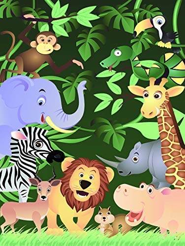 Vlies Fototapete - Kindertapete - Lustige Tiere im Dschungel - Cartoon - Pastell - 150x200 cm - mit Kleister - Poster - Foto auf Tapete - Wandbild - Wandtapete - Vliestapete
