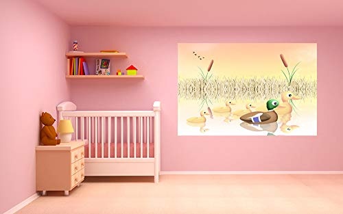 Bilderdepot24 Fototapete selbstklebend Kinderbild - Ententeich - Pastell - 300x200 cm - Poster - Dekoration - Wandbild - Wandposter - Wand - Wanddeko