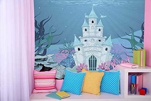 Bilderdepot24 Vlies Fototapete - Kinderbild - Unterwasserschloss Cartoon - Pastell - 300x200 cm - Poster - Foto auf Tapete - Wandbild - Wandposter - Wand