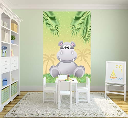 Bilderdepot24 Vlies Fototapete - Kinderbild - Hippo Cartoon - Pastell - 200x300 cm - Poster - Foto auf Tapete - Wandbild - Wandposter - Wand